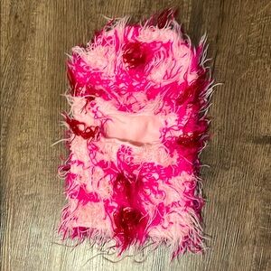 Vibrant Pink and Red Furry Ski Mask